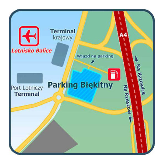Mapa dojazdu do parkingu k. Kraków Błękitny
